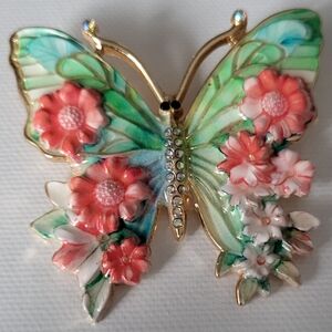 Beautiful Floral Butterfly Brooch with AB Rhinestones